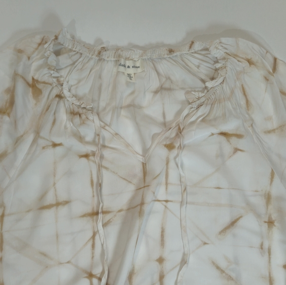 Cloth & Stone Shirt‎ Womens XL White Tan Tie Dye Peasant Ruffle Split Neck Boho - Picture 6 of 7